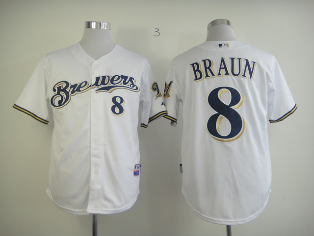 Men Milwaukee Brewers #8 Braun White MLB Jerseys->milwaukee brewers->MLB Jersey